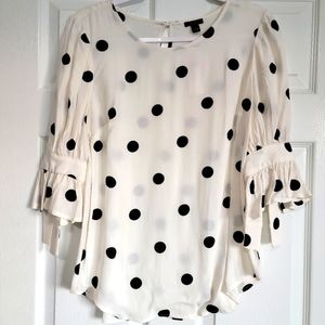 NWT Ann Taylor Polka-dot Ruffle Sleeve Top